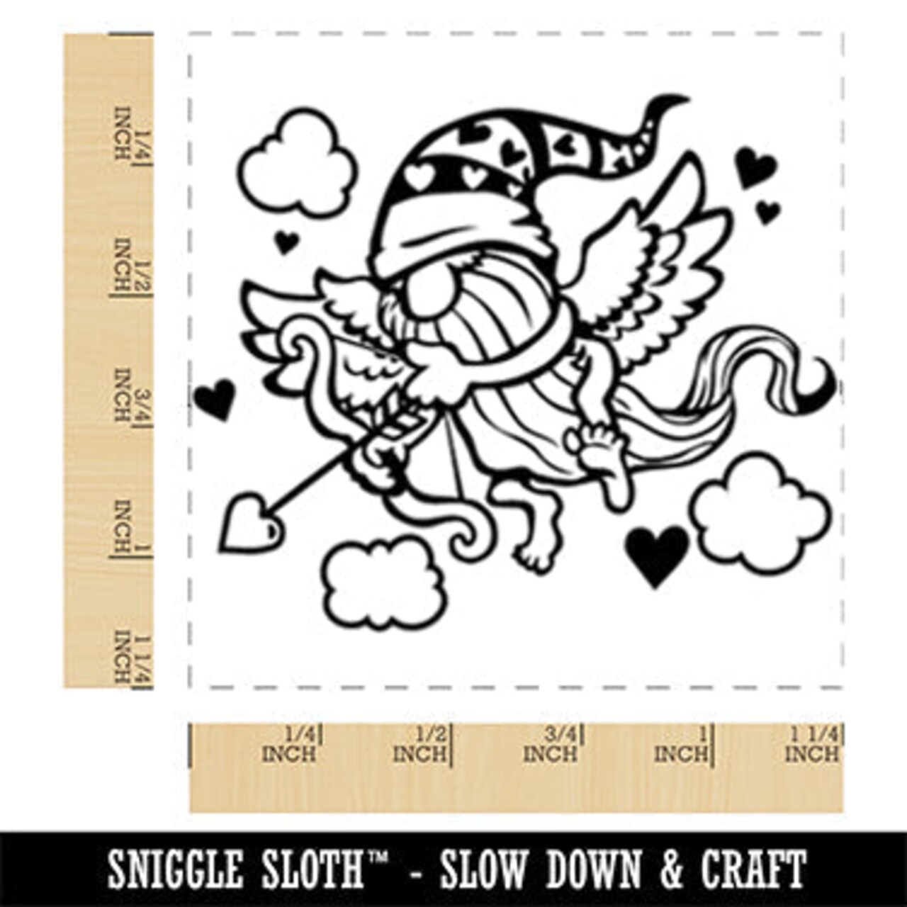 Cupid Gnome Valentine's Day Square Rubber Stamp for Stamping Crafting